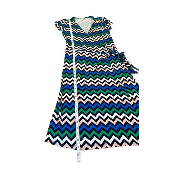 BODEN Women's Wrap Dress Size UK 8 US 4 Navy Blue Green Chevron Jersey Knee - Picture 5 of 8